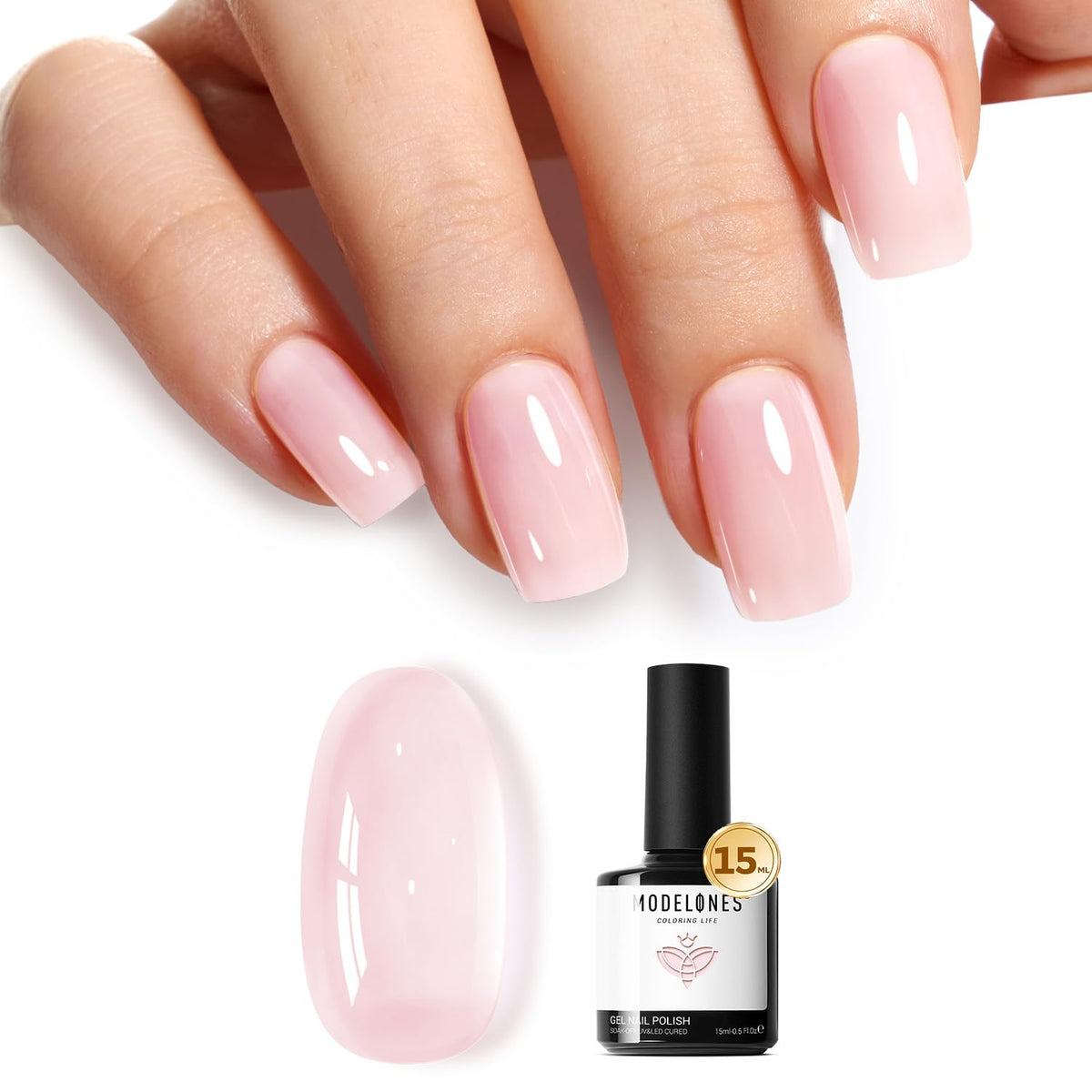 Vernis à ongles gel jelly rose 15ml de modelones, vue avant