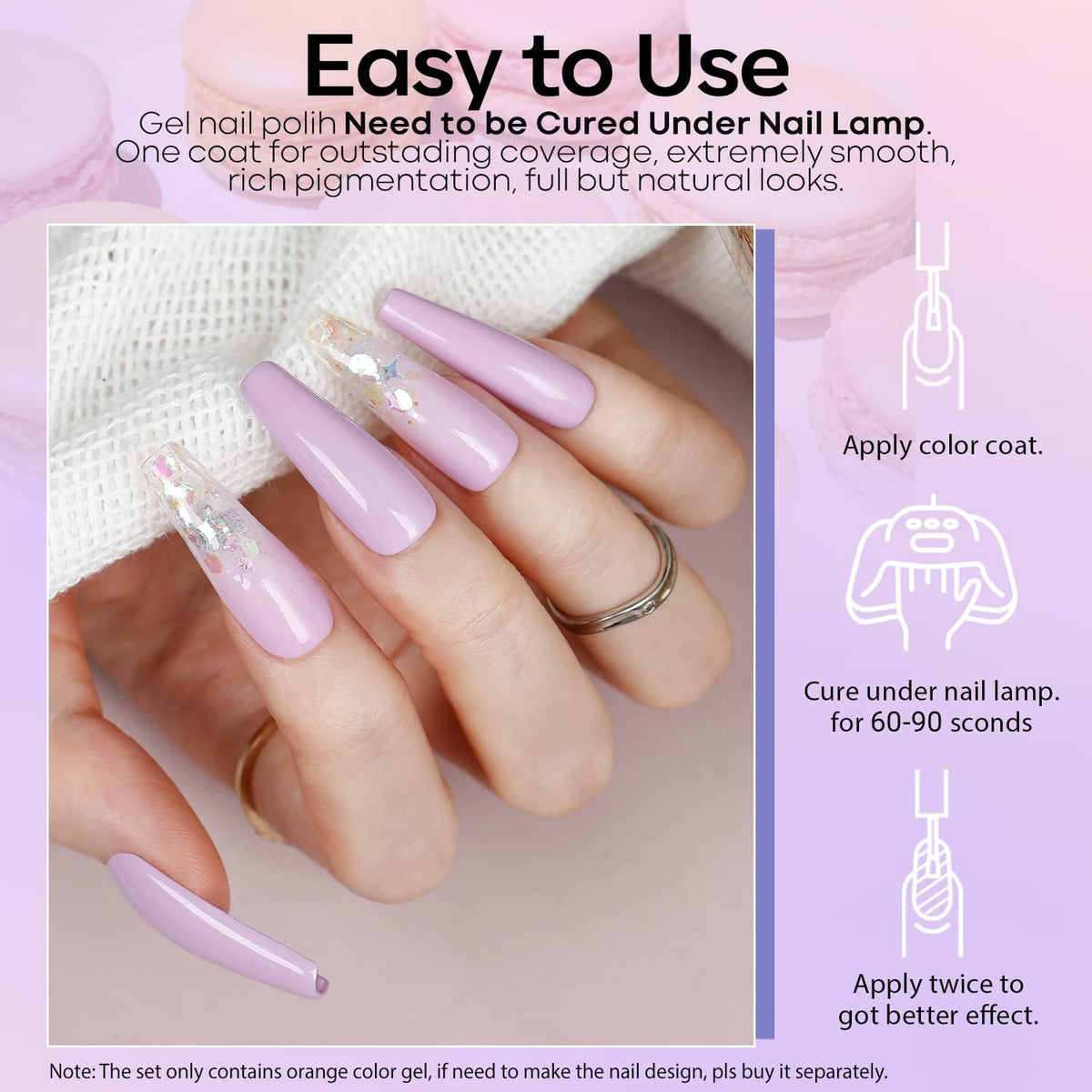 Vernis à ongles gel lavande modelones avec arrière-plan esthétique