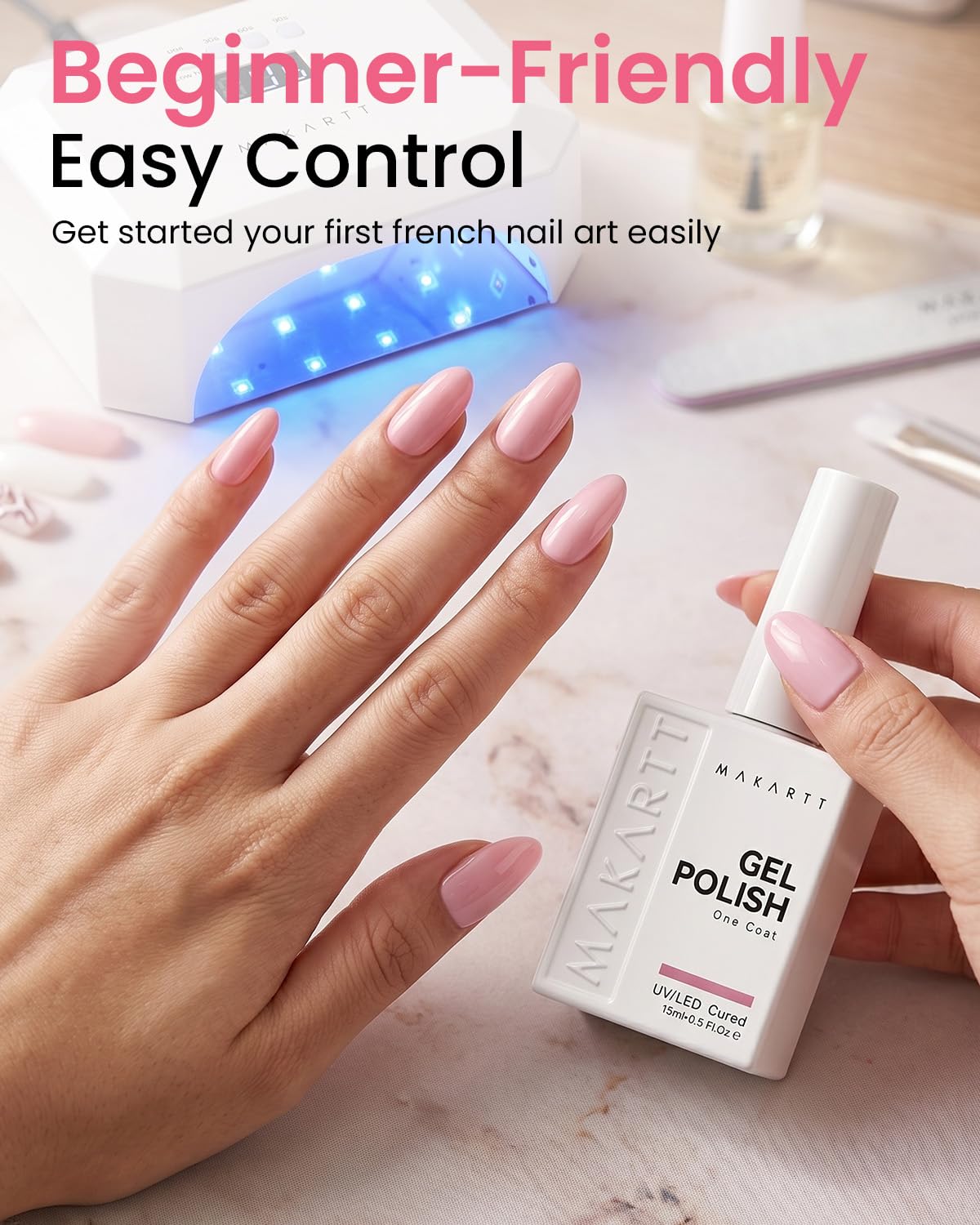 Vernis à ongles gel Makartt avec lampe UV/LED utilisée pour durcissement