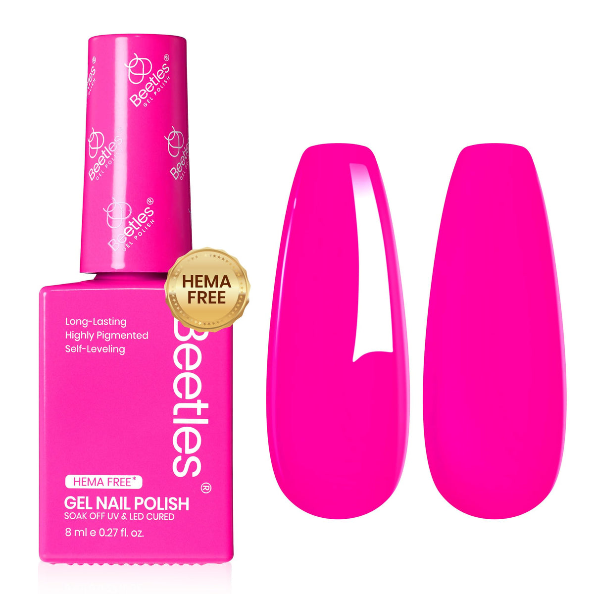 Vernis à ongles gel rose fluo beetles 8ml vue avant