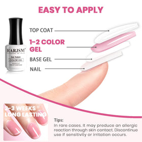 Vernis à ongles gel rose transparent RARJSM 15ml, application sur main