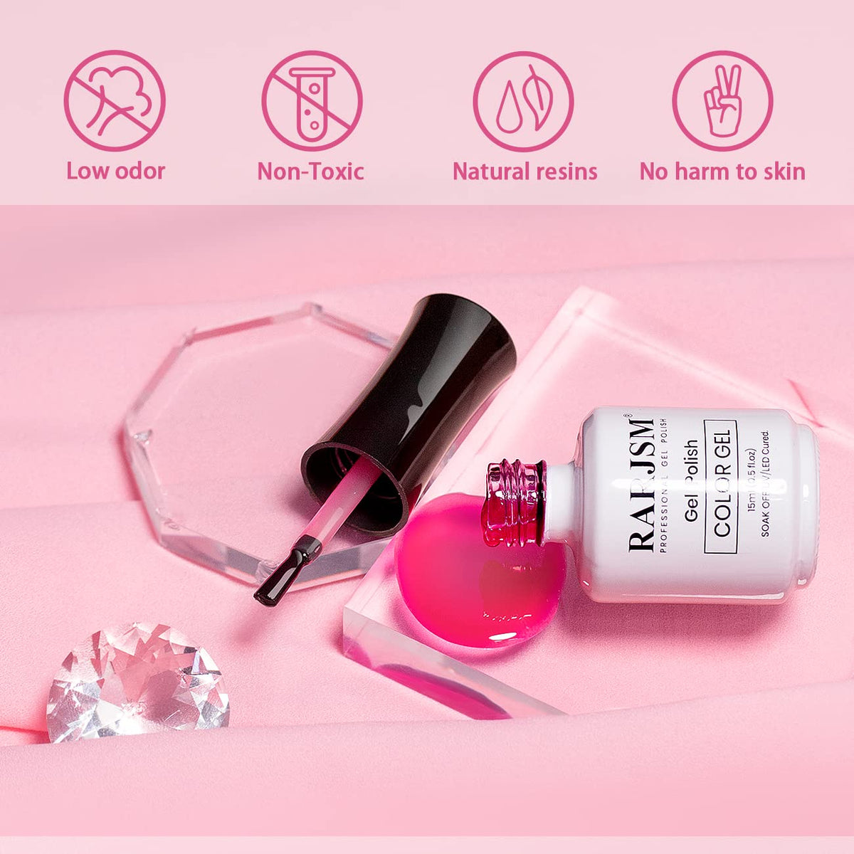Vernis à ongles gel rose transparent RARJSM 15ml, démonstration de manucure