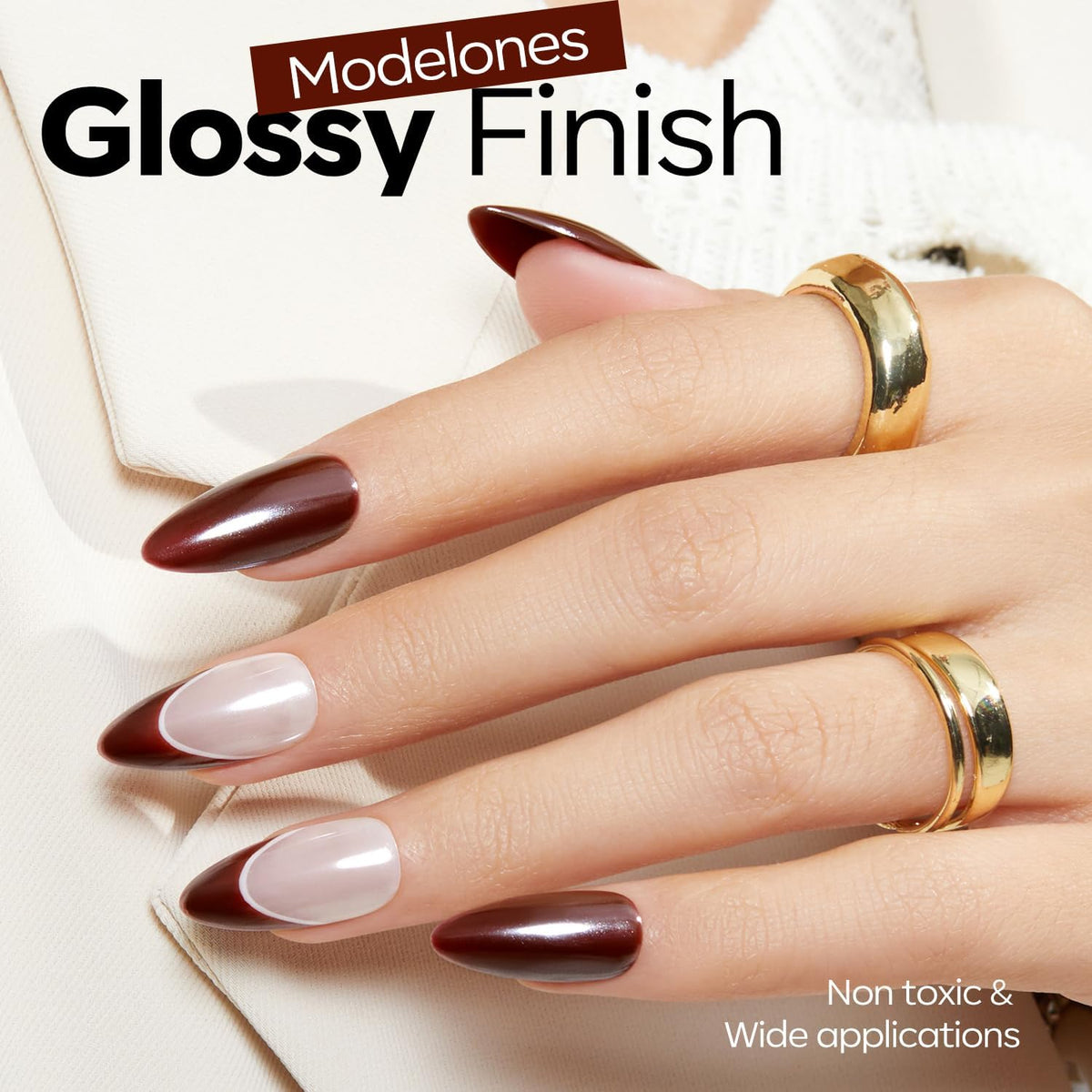 Vernis à ongles gel rouge modelones sur un fond neutre