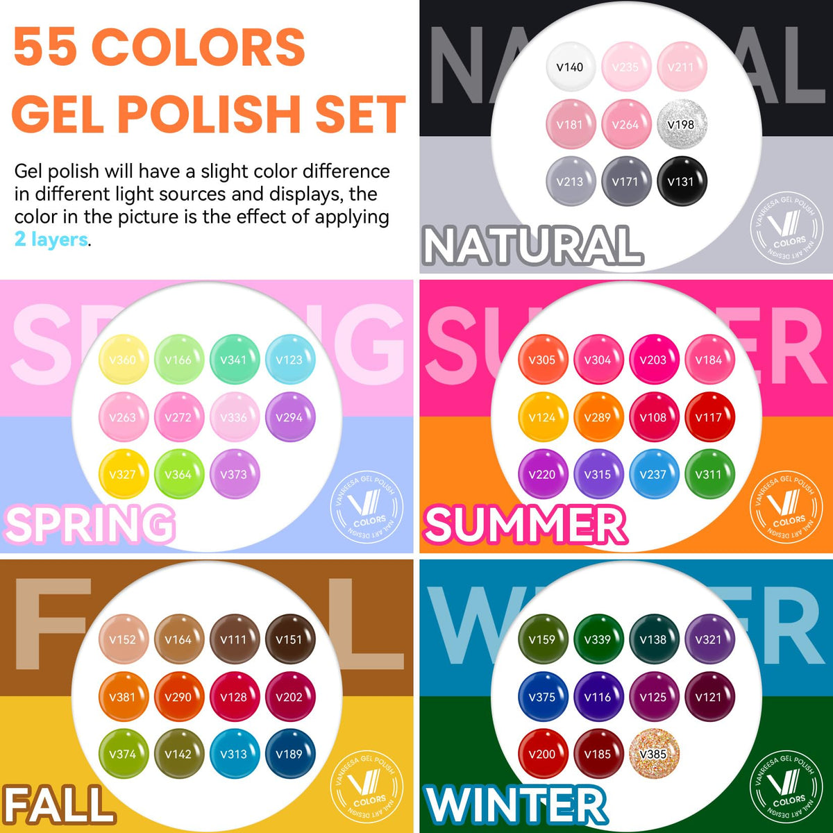 Vernis à Ongles Gel VANREESA en 55 teintes, présentation du produit