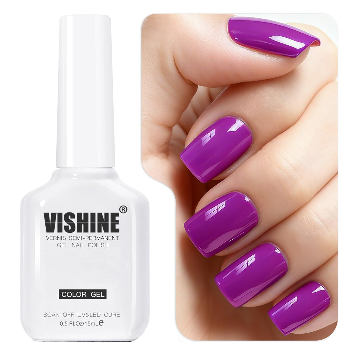 Vernis à ongles gel Vishine 15ml couleur violette vue avant