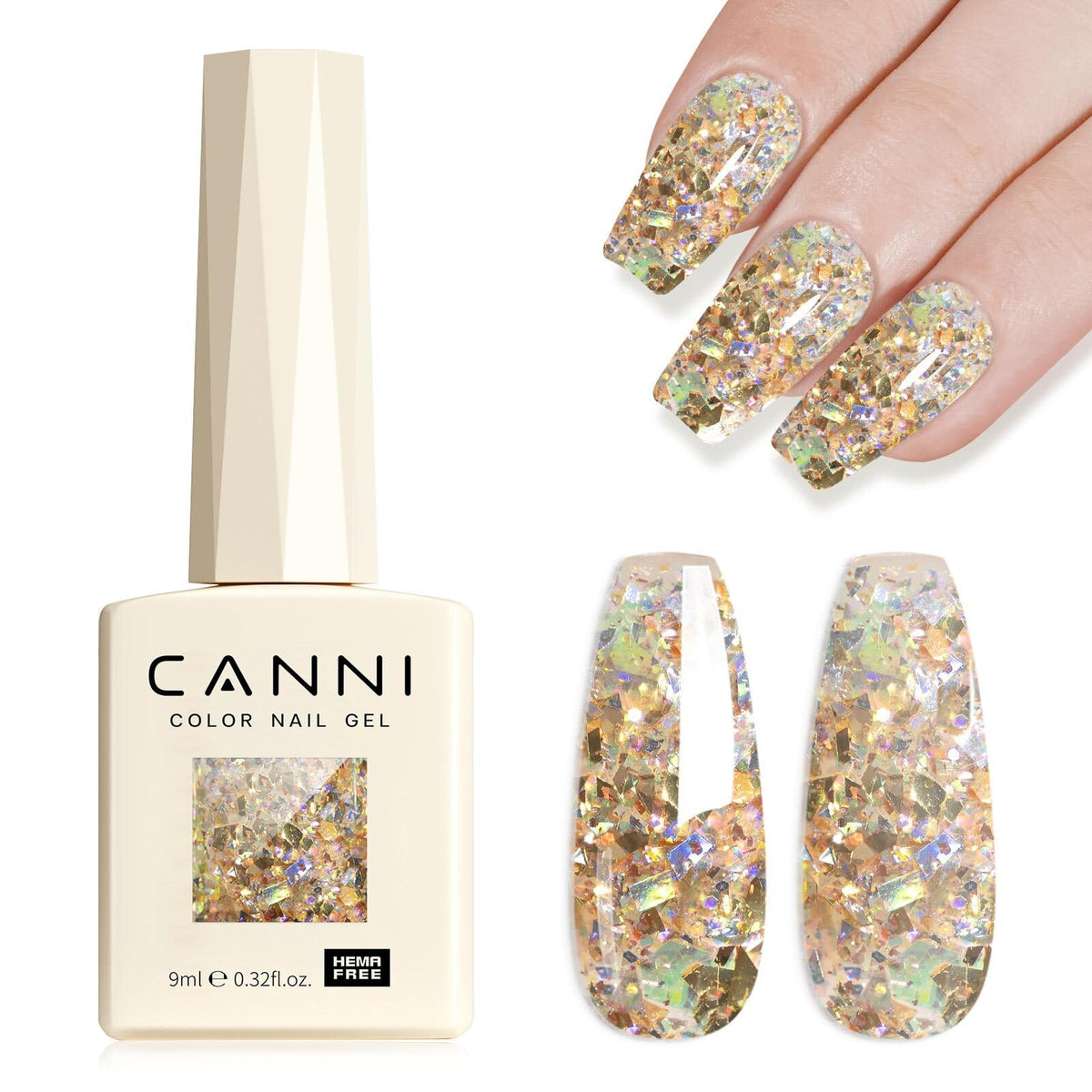 Vernis à ongles pailleté or brisé CANNI 9ml vue avant