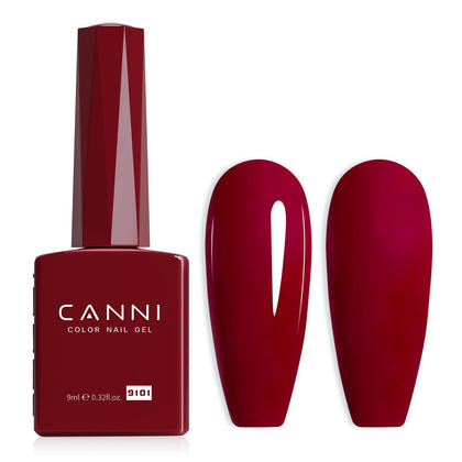 Vernis à ongles rouge foncé CANNI en bouteille avec étiquette visible