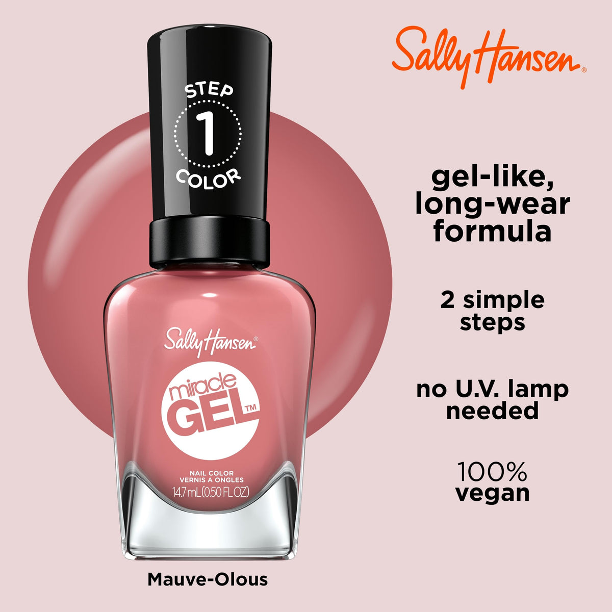Vernis à ongles Sally Hansen Miracle Gel™ Mauve-olous sur une table