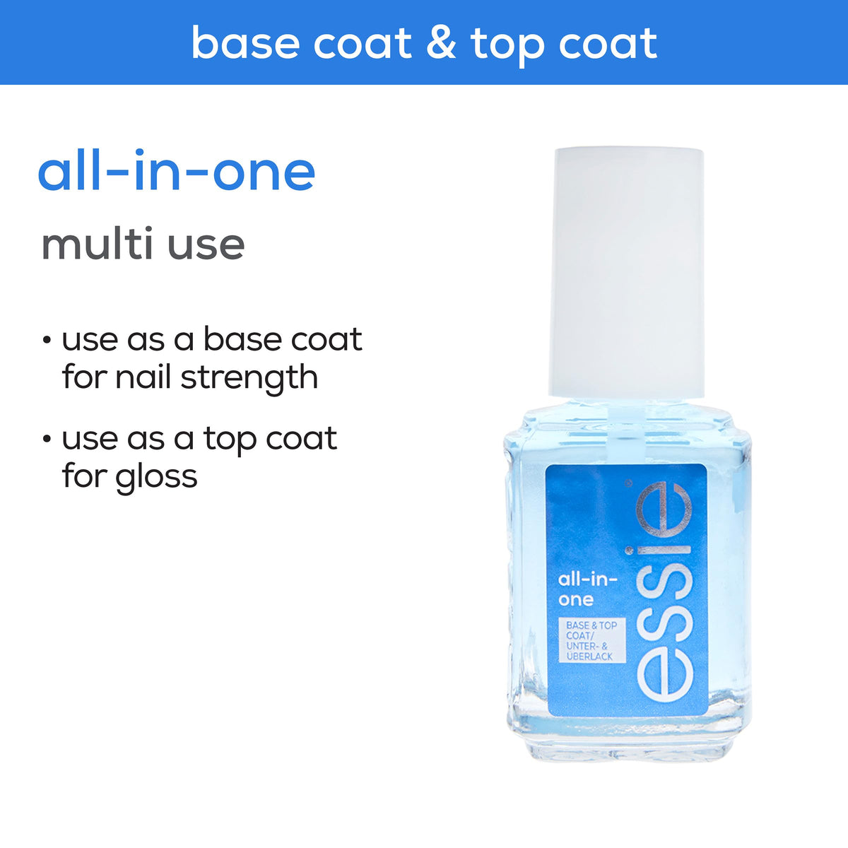 Vernis essie All-In-One sur une table de manucure