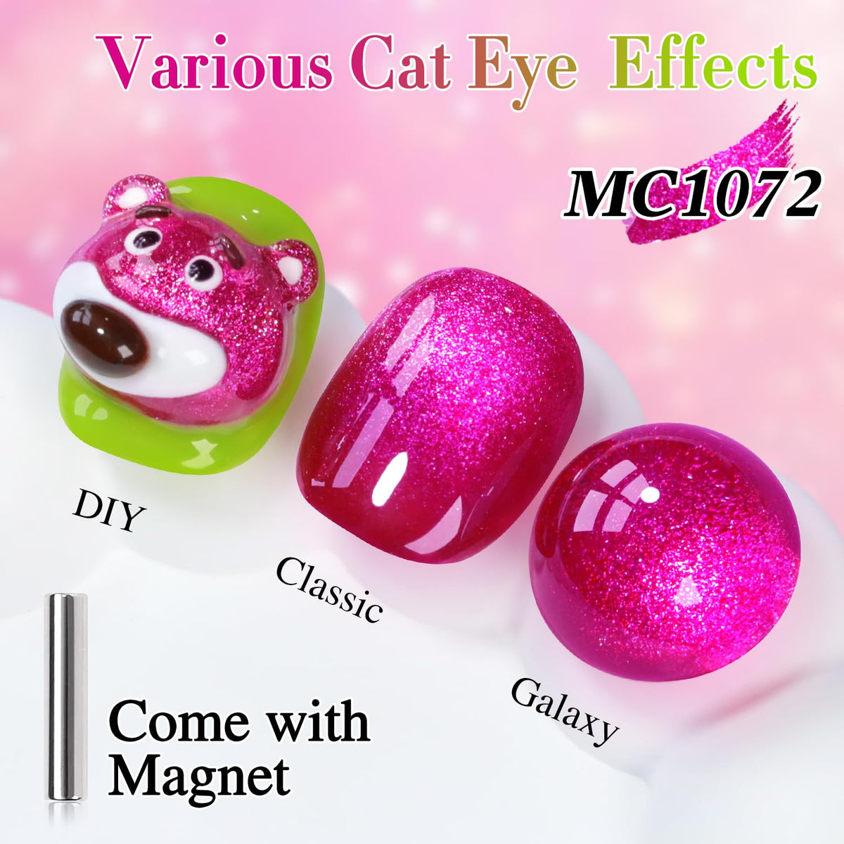 Vernis gel Cat Eye avec différentes bases colorées