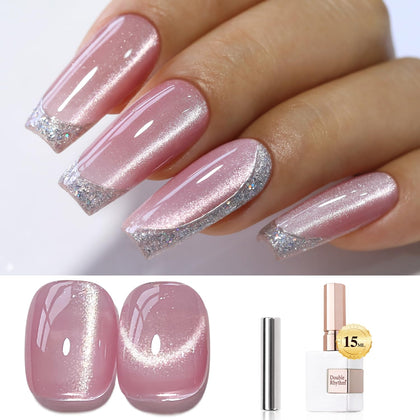 Vernis gel Cat Eye Double Rhythm 15ml avec paillettes holographiques, vue de face