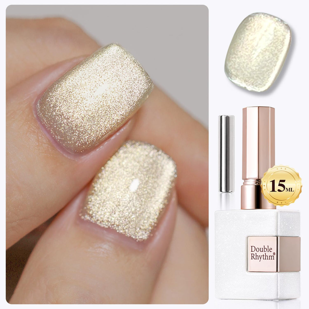 Vernis gel Cat Eye Double Rhythm 15ML couleur holographique dorée