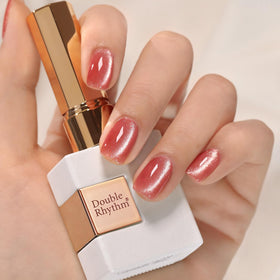 Vernis gel Cat Eye Double Rhythm 15ML couleur rose pêche avec paillettes holographiques