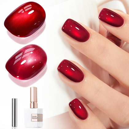 Vernis gel Cat Eye Double Rhythm 15ml rouge avec paillettes holographiques