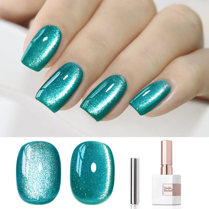 Vernis gel Cat Eye Double Rhythm 15ml Teal avec paillettes holographiques