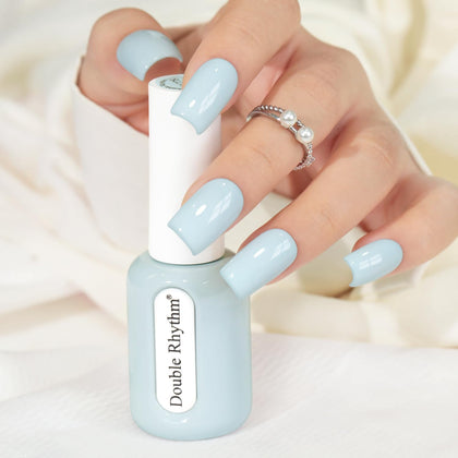 Vernis gel Double Rhythm 15 ml couleur crème bleue avec flacon doré