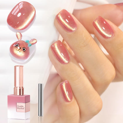 Vernis gel Double Rhythm 15ML couleur rose pêche avec effet chat