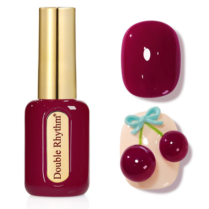 Vernis gel Double Rhythm 15ml couleur violet rouge, flacon rond avec bouchon doré