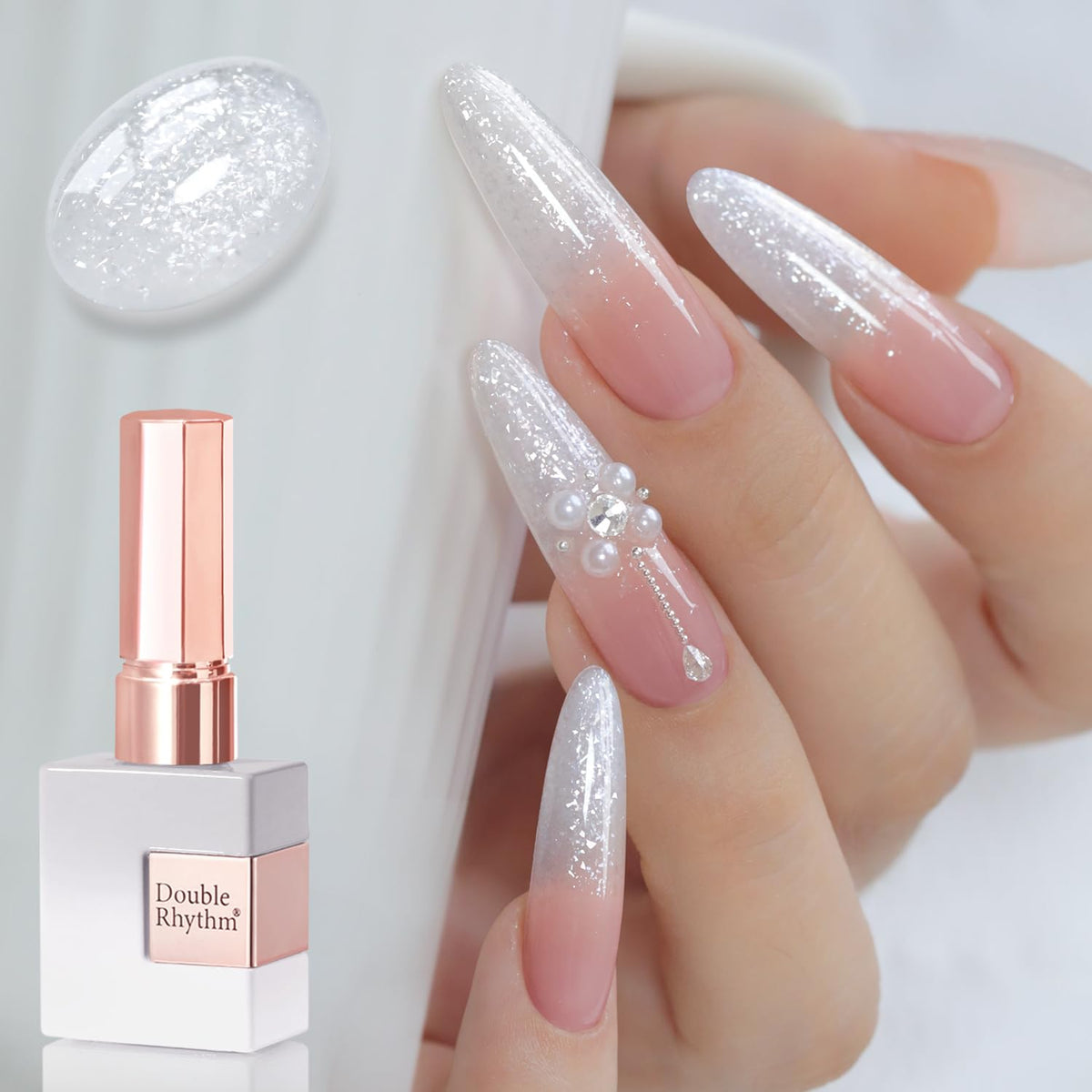 Vernis gel Double Rhythm 15ML paillettes blanches vue avant