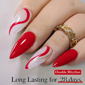 Vernis gel Double Rhythm 15ML Rouge Corail A1451 sur table de manucure