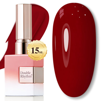 Vernis gel Double Rhythm 15ML rouge sombre, vue avant avec étiquette