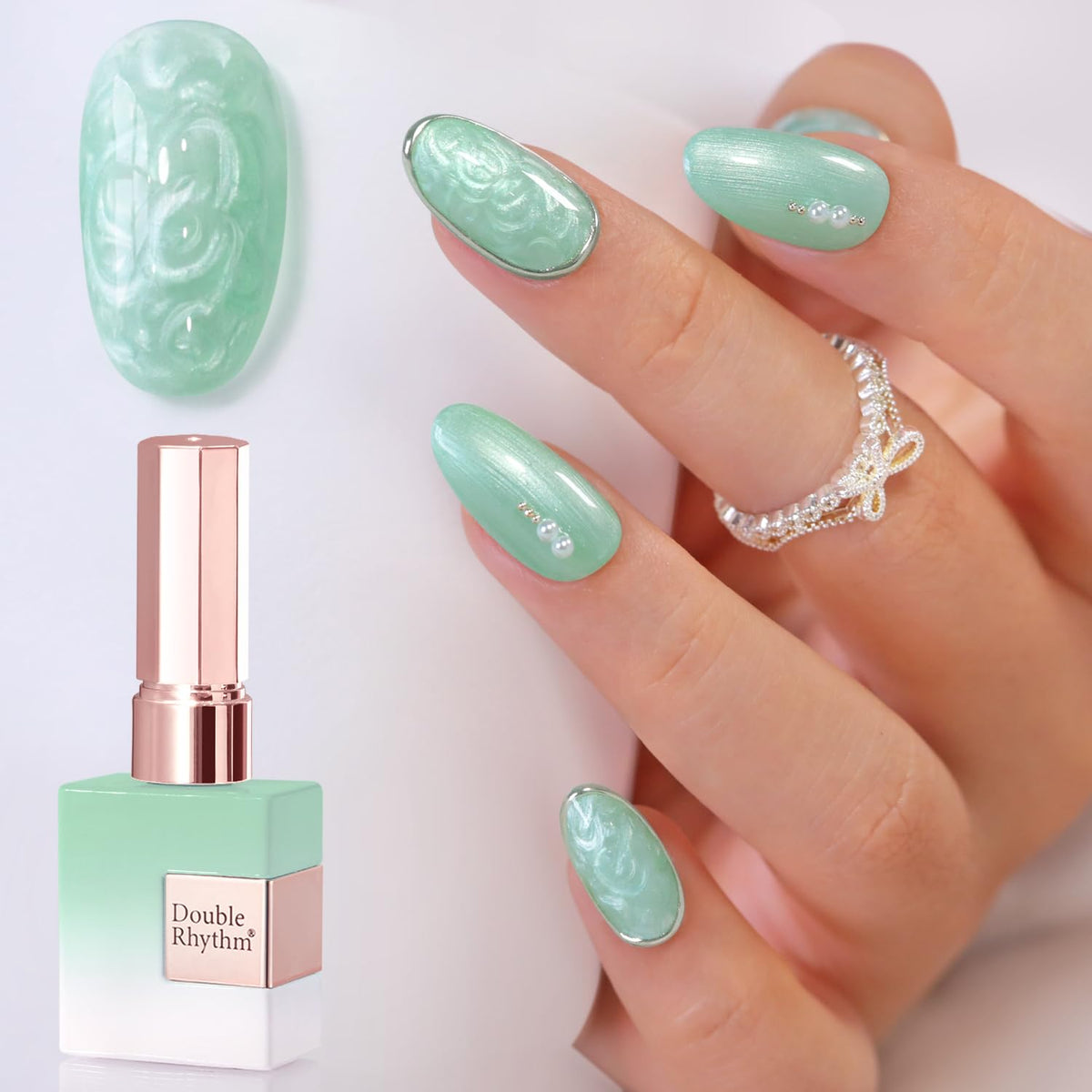 Vernis gel Double Rhythm 15ML vert perle, vue de face