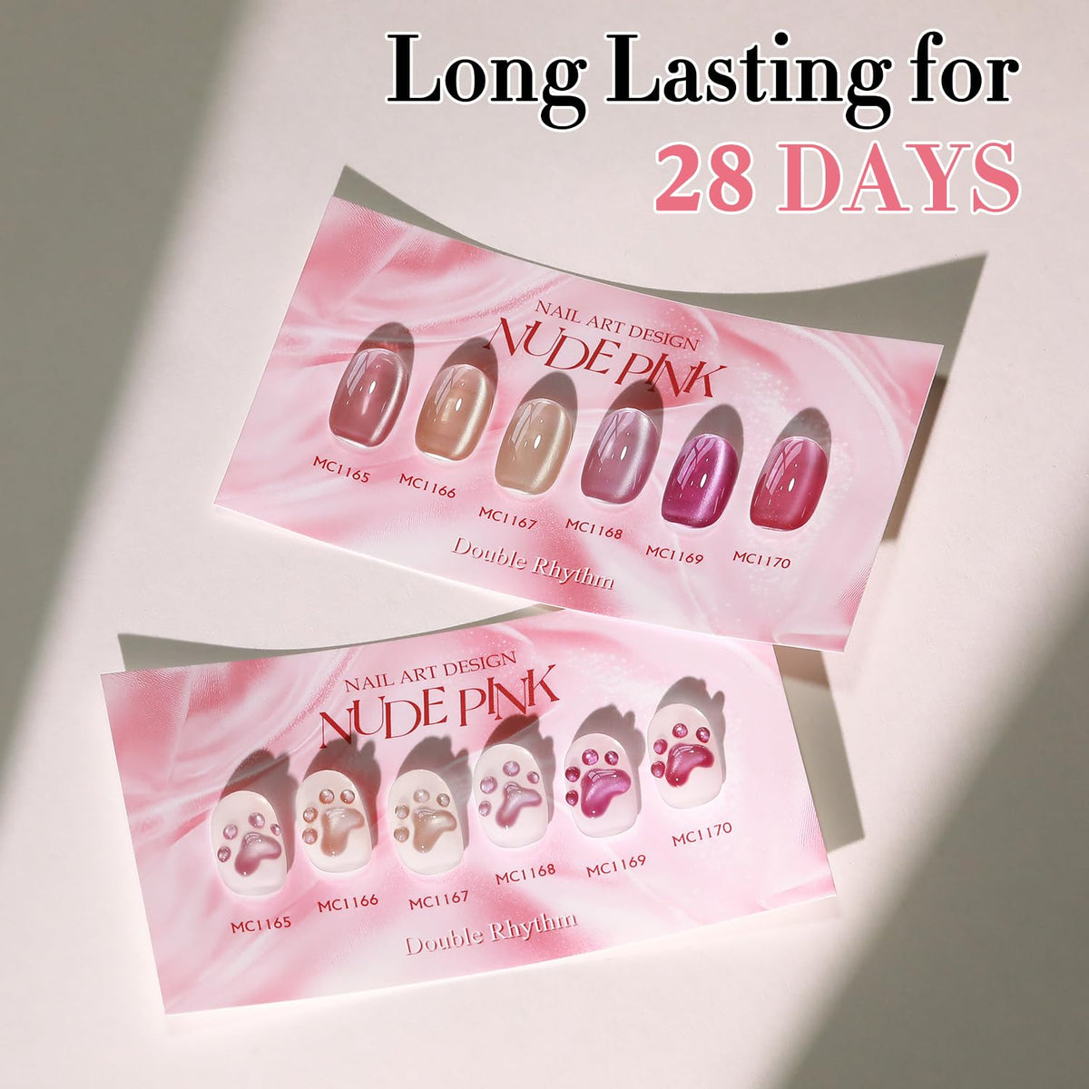 Vernis gel Double Rhythm en couleur nude rose sur ongles manucurés