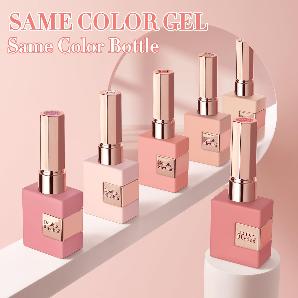 Vernis gel Double Rhythm en rose corail sur des ongles manucurés