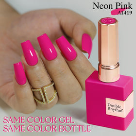 Vernis gel Double Rhythm rose néon à côté d'une lampe UV