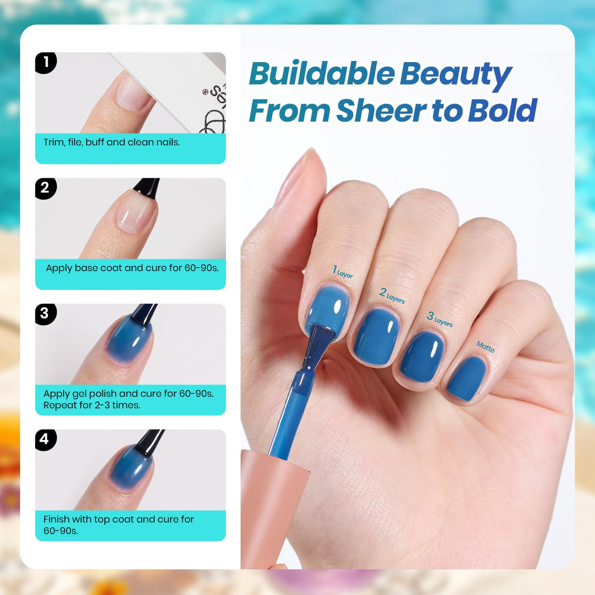 Vernis gel Luminous Cocktail sur des ongles parfaitement manucurés