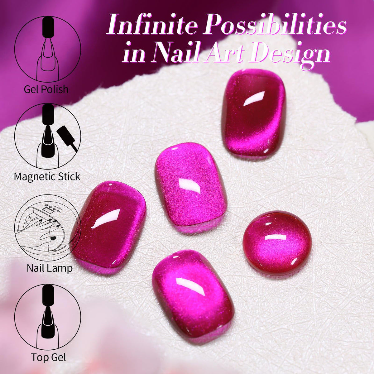 Vernis gel magnétique Dragon Fruit avec accessoires de nail art