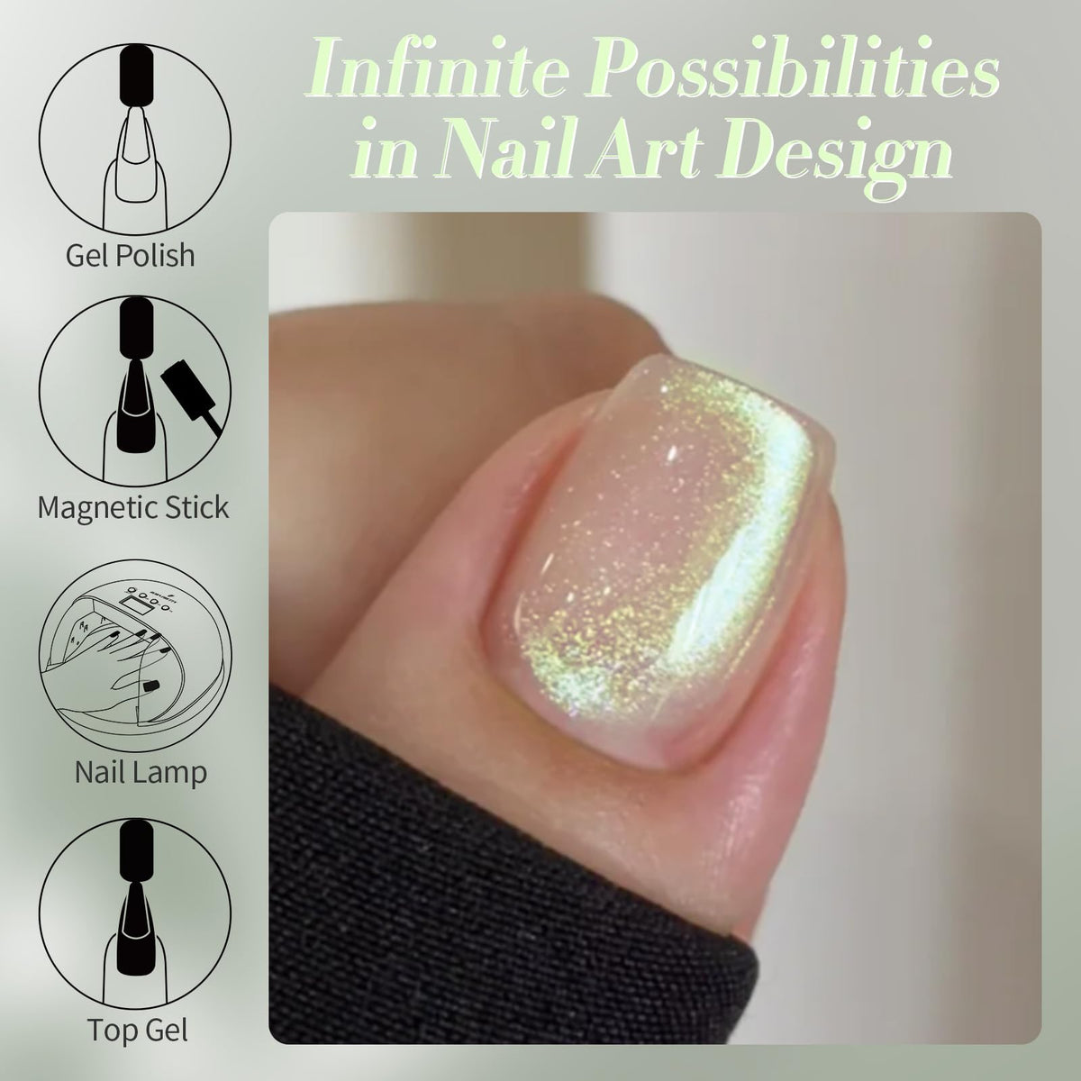 Vernis gel magnétique rose nude sur fond neutre
