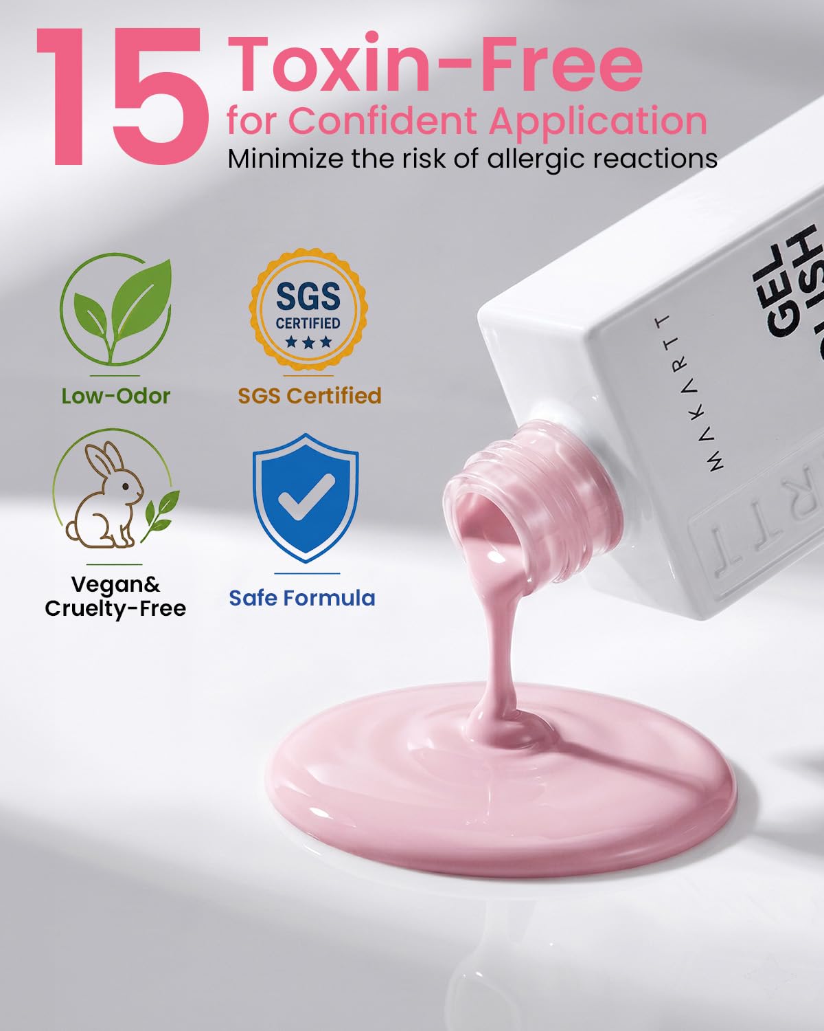 Vernis gel Makartt 15ml avec texture lisse sur un ongle