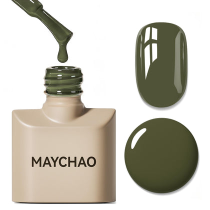 Vernis gel MAYCHAO 15ml couleur verte camouflage, vue de face