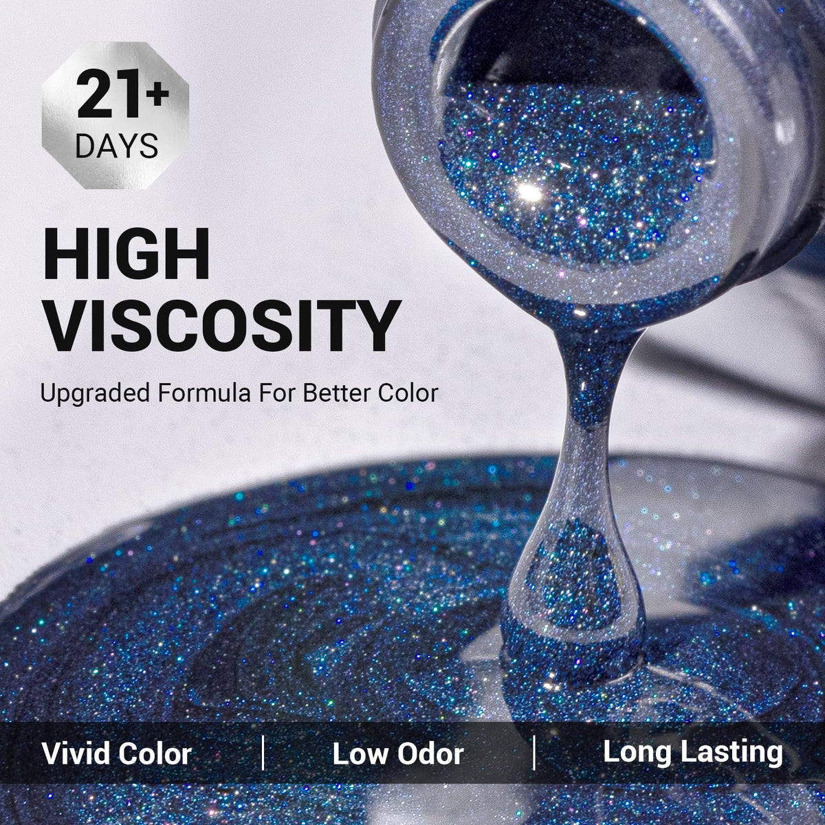Vernis gel MelodySusie avec paillettes bleues et pinceau ergonomique