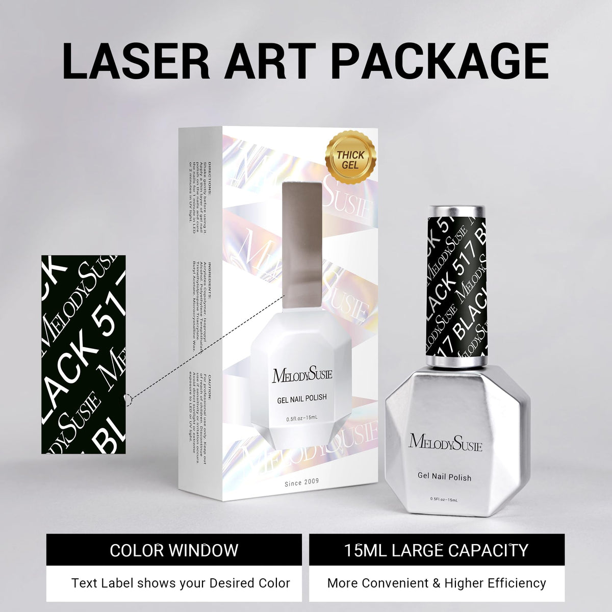 Vernis gel MelodySusie noir épais avec accessoires de manucure