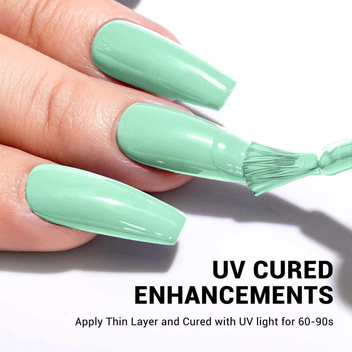 Vernis gel MelodySusie vert menthe sur un fond neutre