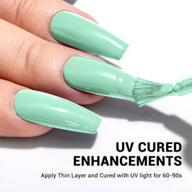 Vernis gel MelodySusie vert menthe sur un fond neutre