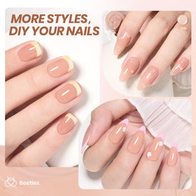 Vernis gel nude brun sur une table de manucure