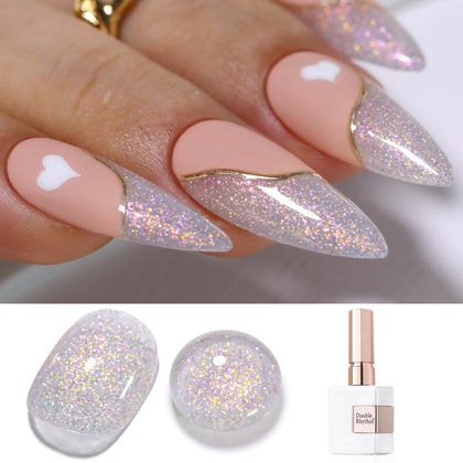 Vernis gel pailleté 15ML Double Rhythm couleur rose holographique, avant