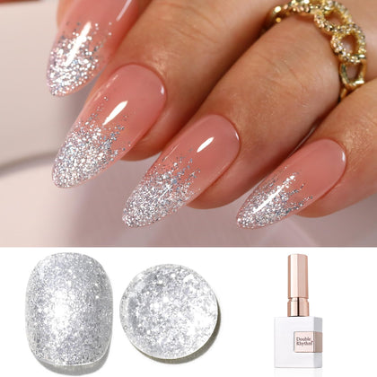 Vernis gel pailleté argent 15ML Double Rhythm, vue avant