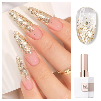 Vernis gel pailleté Double Rhythm 15ml couleur dorée