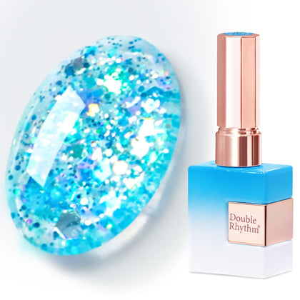Vernis gel pailleté Double Rhythm 15ml couleur holographique bleu