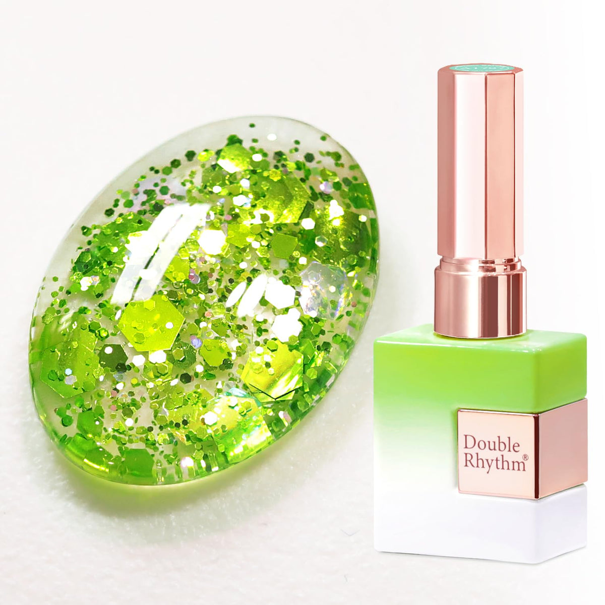 Vernis gel pailleté Double Rhythm 15ML couleur holographique vert lime