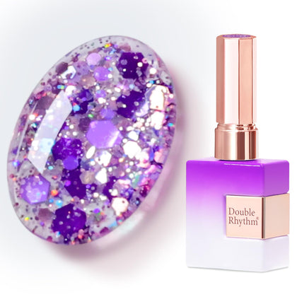 Vernis gel pailleté Double Rhythm 15ml couleur violet étincelant