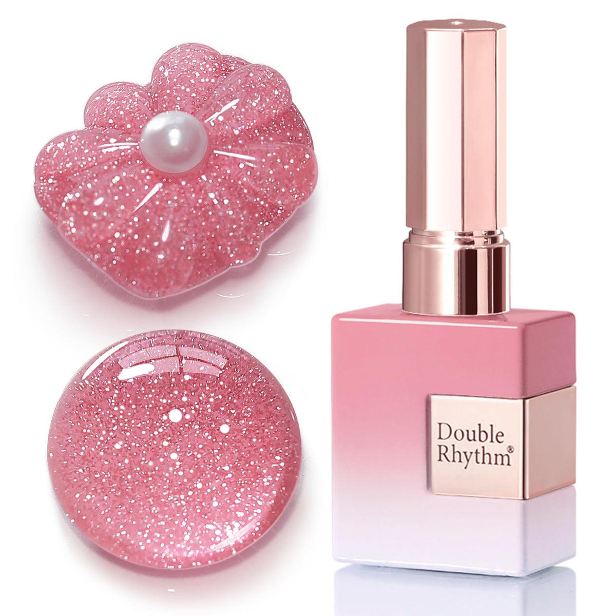 Vernis gel pailleté Double Rhythm 15ml en rose clair