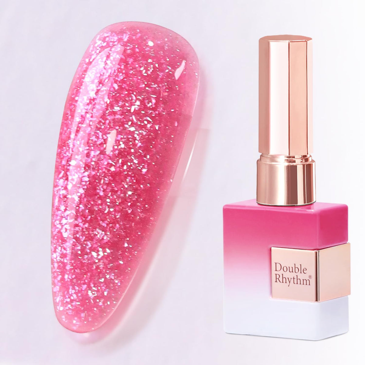 Vernis gel pailleté Double Rhythm 15ML rose brillant en bouteille