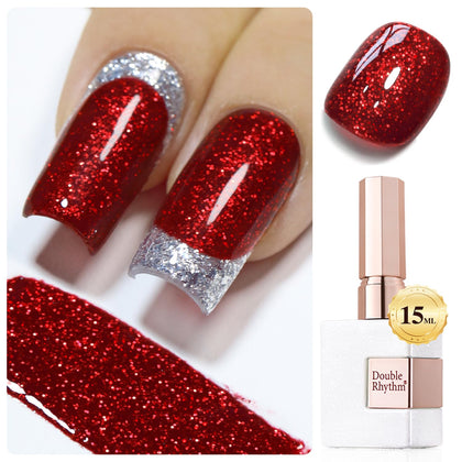 Vernis gel pailleté Double Rhythm 15ML rouge cerise vue de face