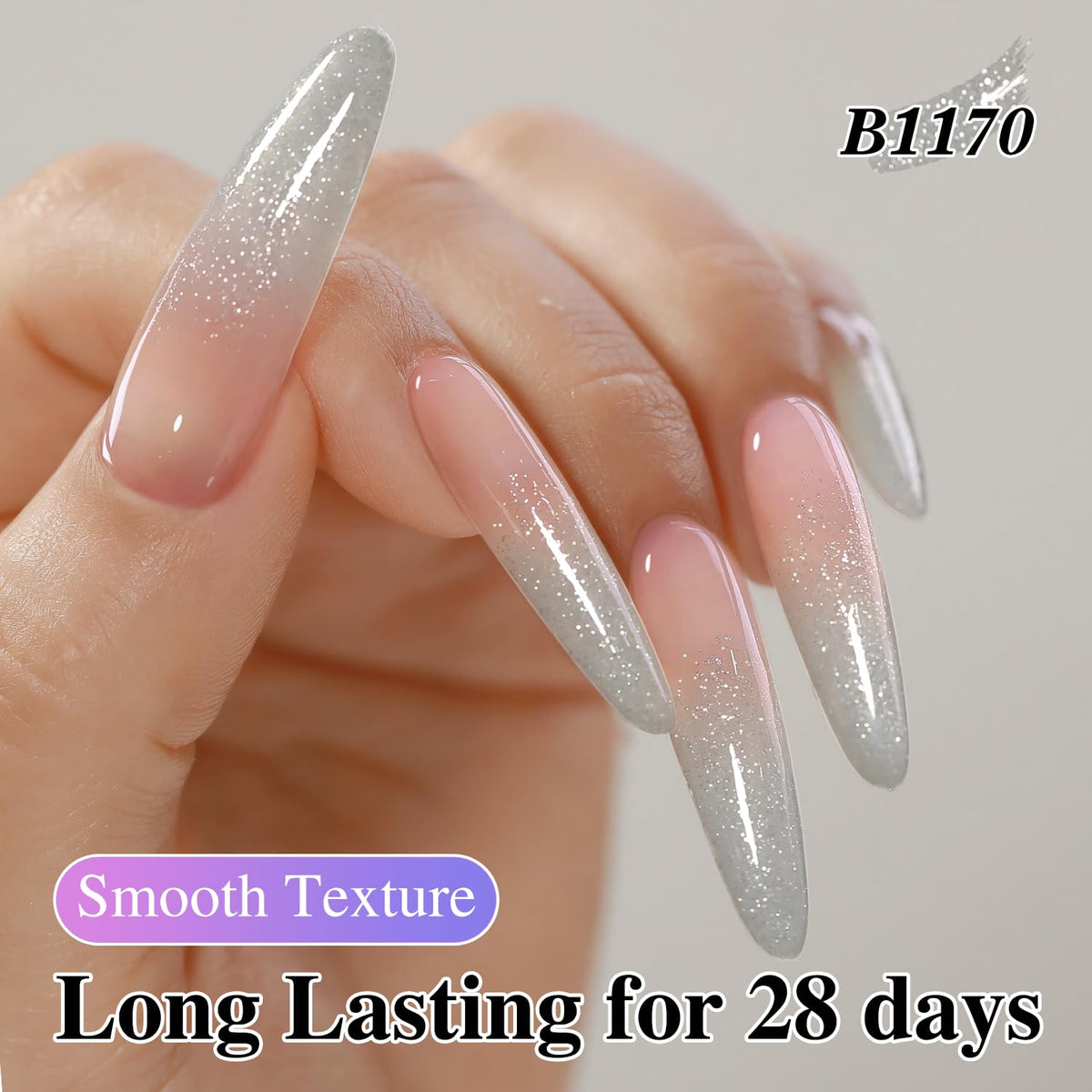 Vernis gel pailleté Double Rhythm sur des ongles bien manucurés