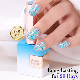 Vernis gel pailleté Double Rhythm sur une table de manucure